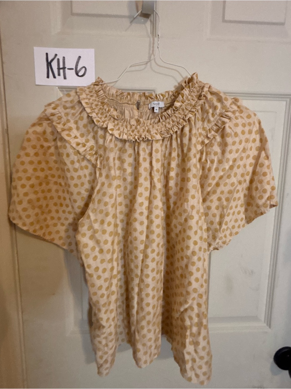 Violet & Claire Cream Polka Dot Ruffle Neck Blouse